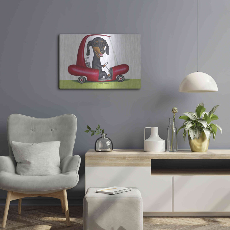 «Black Dachshund In Golf Cart» par Danny Gordon, H 16 po x l 24 po
