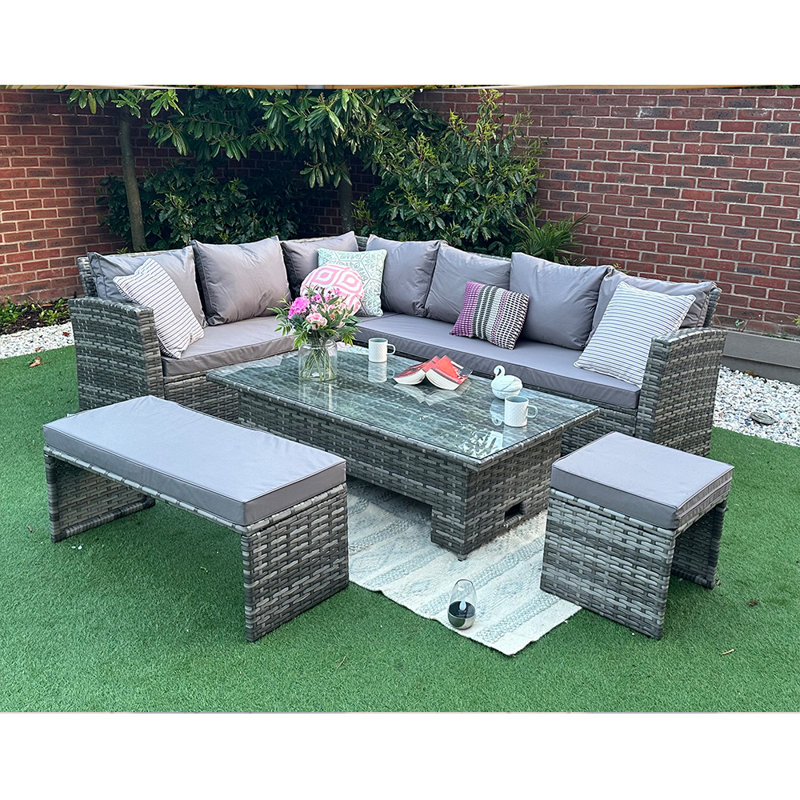 Samford 9 - Person Wicker Patio Dining Set with Rectangular Table , Cushions Included