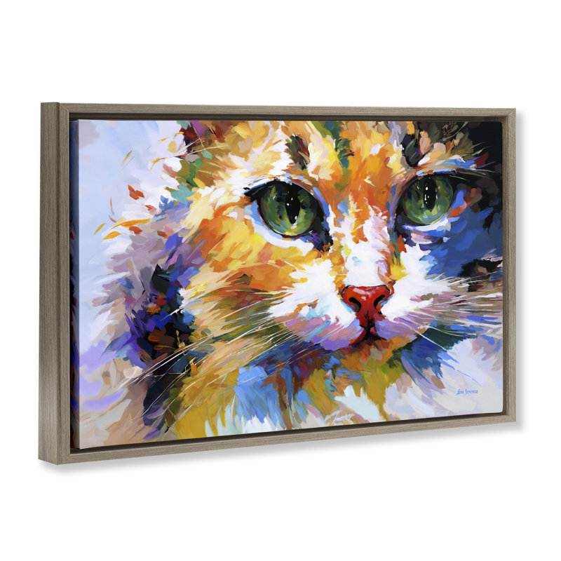 Toile flottante Manx Cat Gaze par Leon Devenice, Cadre flottant orme Montalcino, H 21 po x l 31 po