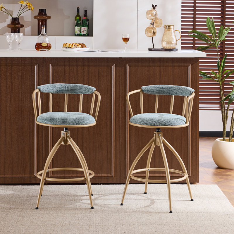  Karl Home Blue Snow Linen Fabric Swivel Bar Stool Set of 2