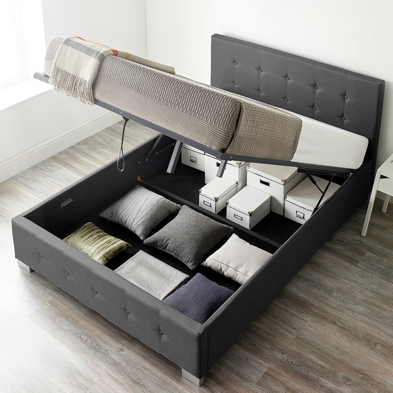 Caddo Fabric Upholstered Ottoman Bed Frame, Double (4'6), Black