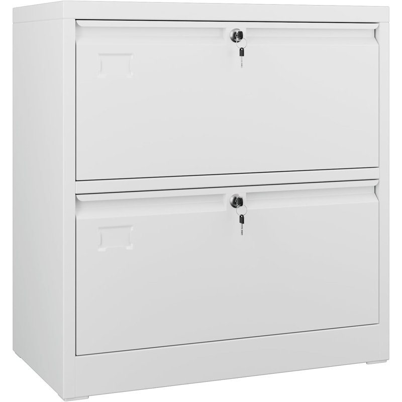 2 Drawer Lateral File Cabinet, Lockable Metal Filing Cabinet With Name Card, Suitable For Home Office School Hanging Files Letter/legal/f4/a4 Size,required-assembly,white