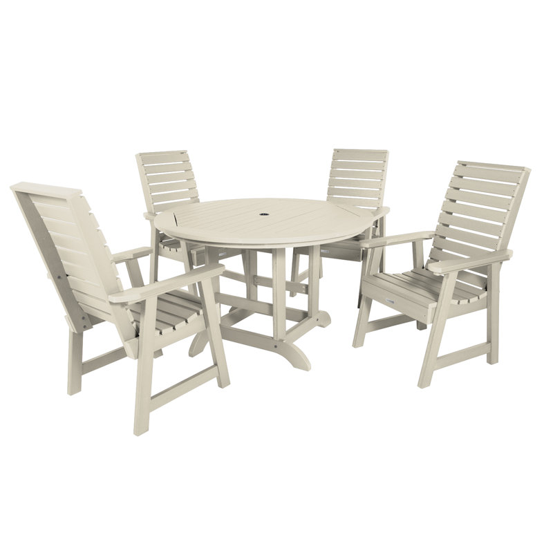 Midwest 4-Person, 48" Round Table, 5-Piece Outdoor Dining Set, Whitewash, 62.5" L x 62.5" W x 37" H