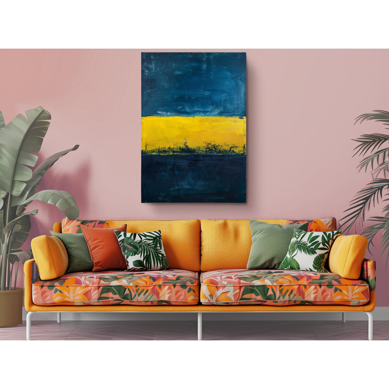 Impression sur toile bleu foncé et jaune, art mural moderne pour la maison et le bureau, H 24 po x l 16 po
