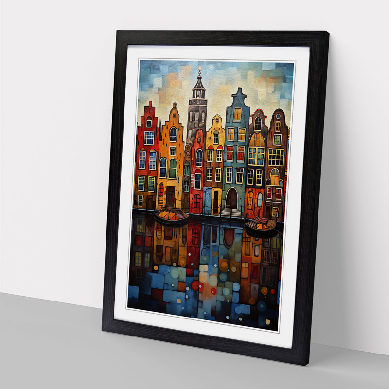 Amsterdam Modern - Single Picture Frame Print on Wood, 46cm H x 34cm W x 2cm D, Black