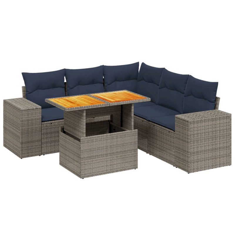  Ensemble de canapé de patio 6 pièces avec coussins en rotin de polyester, Gris, Bleu