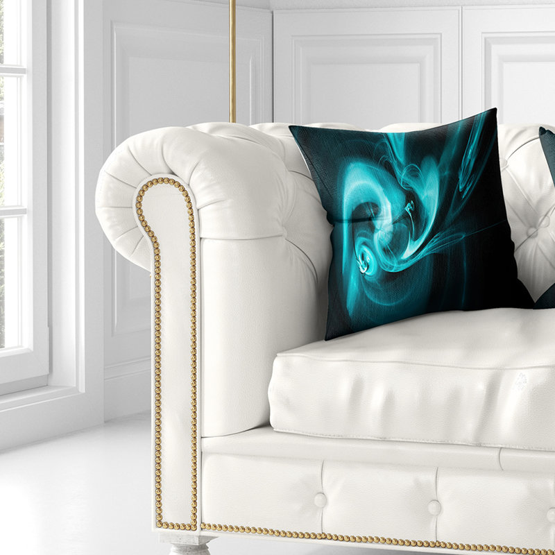 Coloured Smoke Spiral - Coussin décoratif imprimé abstrait, 16 po x 16 po, Bleu sarcelle