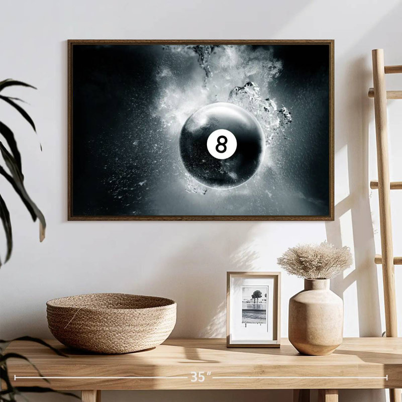 Goutte d'eau à huit boules, 25 po x 17 po, Cadre flottant noyer