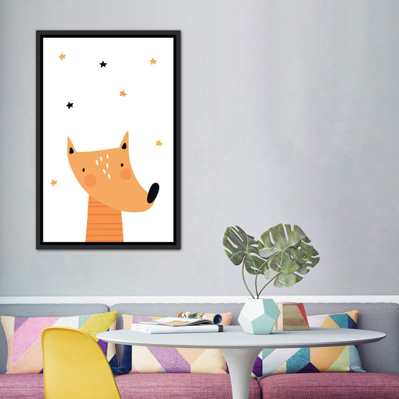 Renard - impression d'art graphique, Pas de tapis, H 60 po x l 40po x P 1,5 po, Toile avec cadre noir