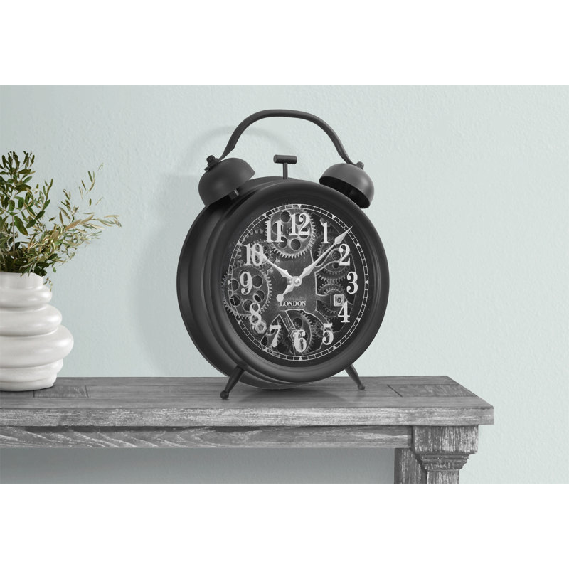 Clocks, 12" Round, Gear Mechanism, Table Clock, Black, Transitional