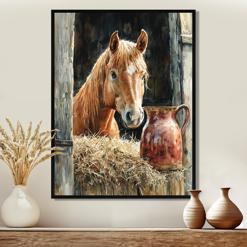 Dorinela Horse Portrait At The Barn I - Horse Wall Art, Black, Floater Framed Print without Mat, 20" H x 12" W