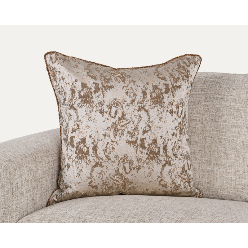 Mica Brocade Woven Throw Pillow, Brown/Gold/Cream, Duck Down/Feather