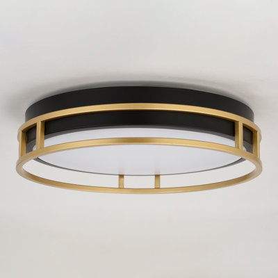 Northgate 1-Light 13 in. Wide Matte Black and Satin Gold Contemporary Round Flush Mount Lighting Fixture, Frosted Acrylic Shade, Integrated LED for Low Ceilings, Bedroom, Hallway, Kitchen