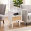 Table de chevet moderne en rotin avec tiroir et tablette ouverte, pieds en bois massif-786037331
