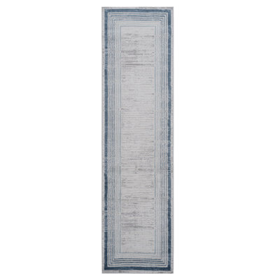 Tapis de couloir à motif géométrique bleu et ivoire MARFI Collection