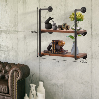 2 Piece Circle Pine Industrial Pipe Shelves