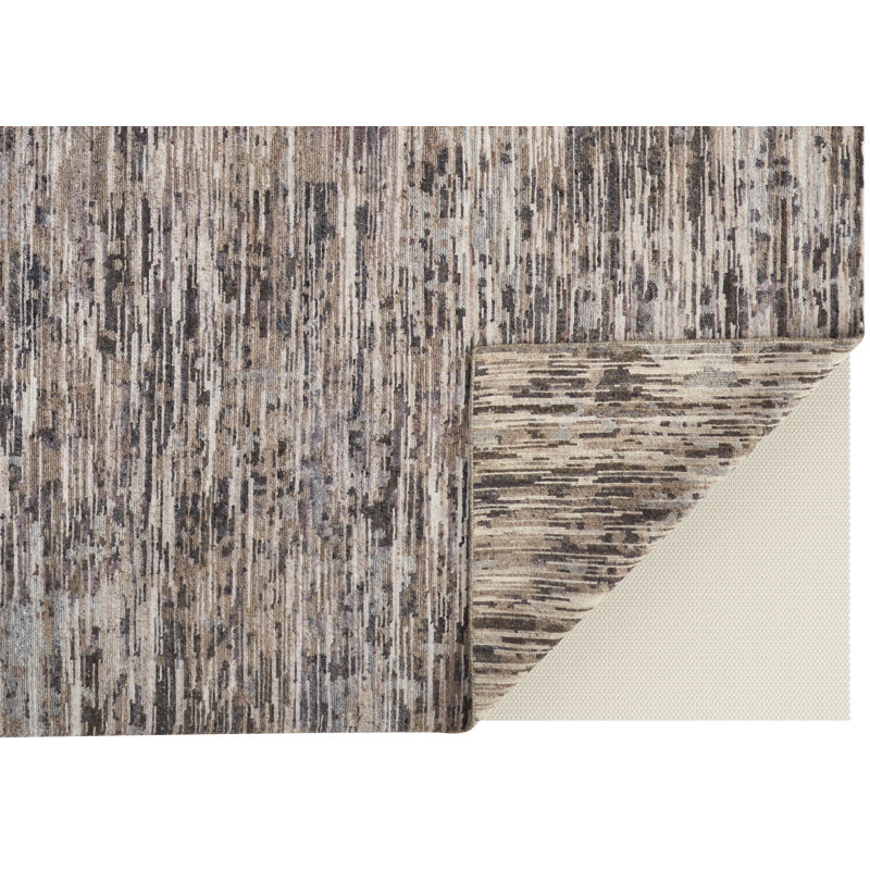 Tapis gris / brun / argent en laine noué à la main, Rectangle 2 pi x 3 pi