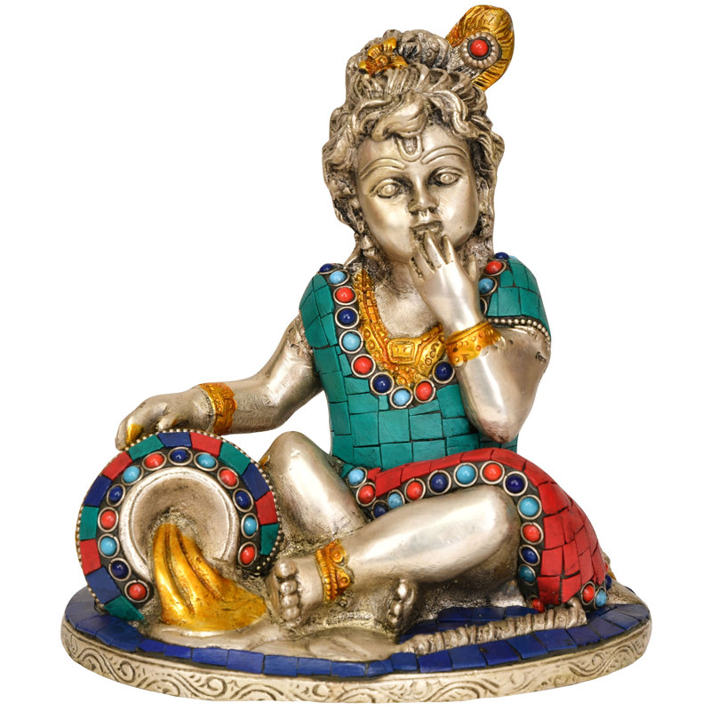 7" Handcrafted Brass Baby Krishna Butter Thief Statue - Bal Krishna Makhan Chor Sculpture for Home Decor, Nursery & Spiritual Display - Traditional Hindu Sacred Art