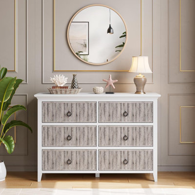 Modern Six-Drawer Fluted Dresser with Waveform Panels, Engineered Wood Construction, Grey Finish, for Bedroom, Living Room, or Hallway Storage