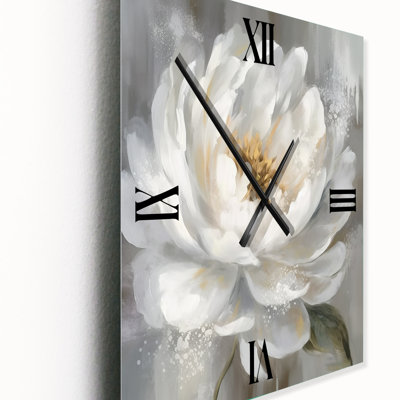 Horloge murale pivoines blanches et grises
