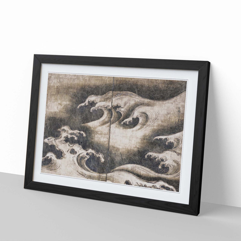 Rough Waves by Ogata Korin - Picture Frame Graphic Art Print, 50cm H x 76cm W x 2cm D, Black