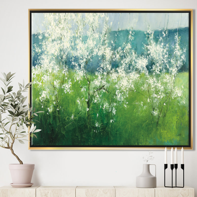 « green mountain spring », reproduction d’impression sur toile encadrée, H 16 po x l 32 po x P 1 po, Cadre doré
