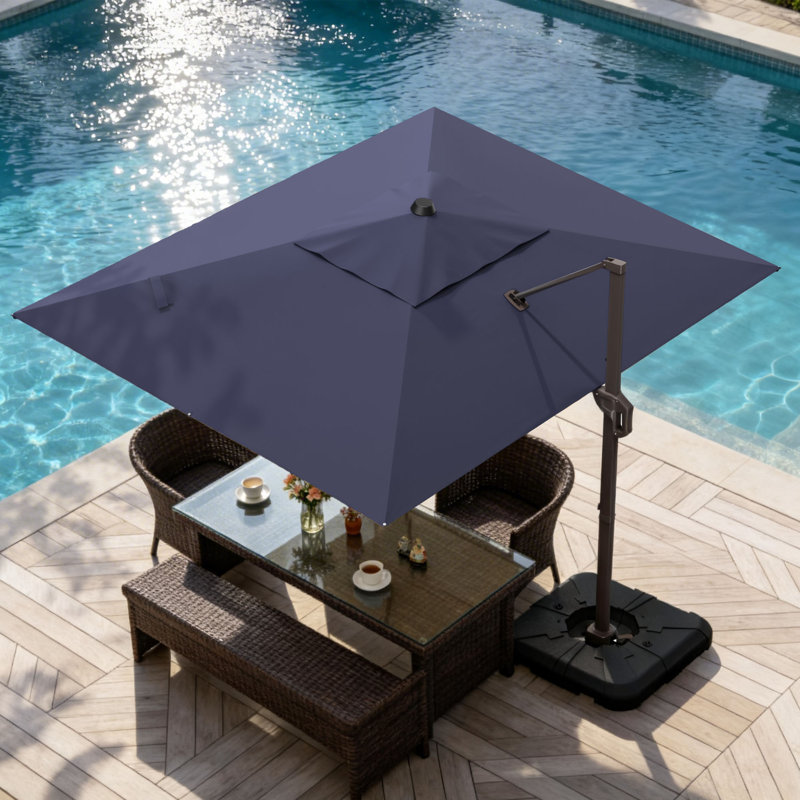 Parasol d'extérieur en porte-à-faux 9 'X 12' avec manivelle, L 144 po x P 108 po, Marine