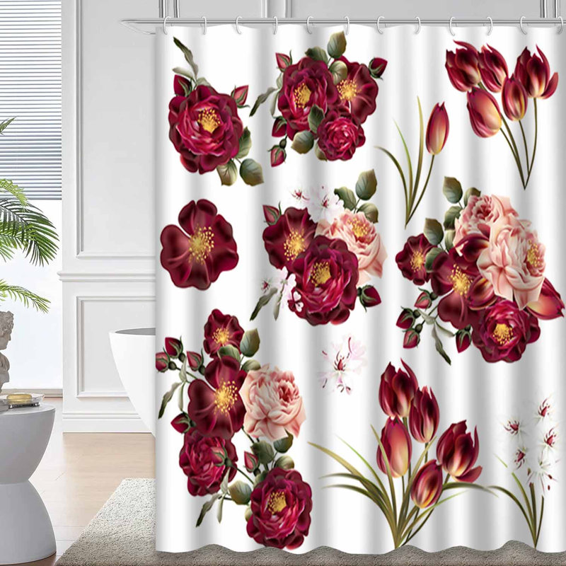 Rideau de douche imperméable à motif floral avec 12 crochets, L 72 po x l 84 po