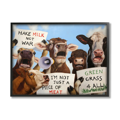 " Protesting Cows Funny Country Farm Cattle Animal Equality " Painting Print