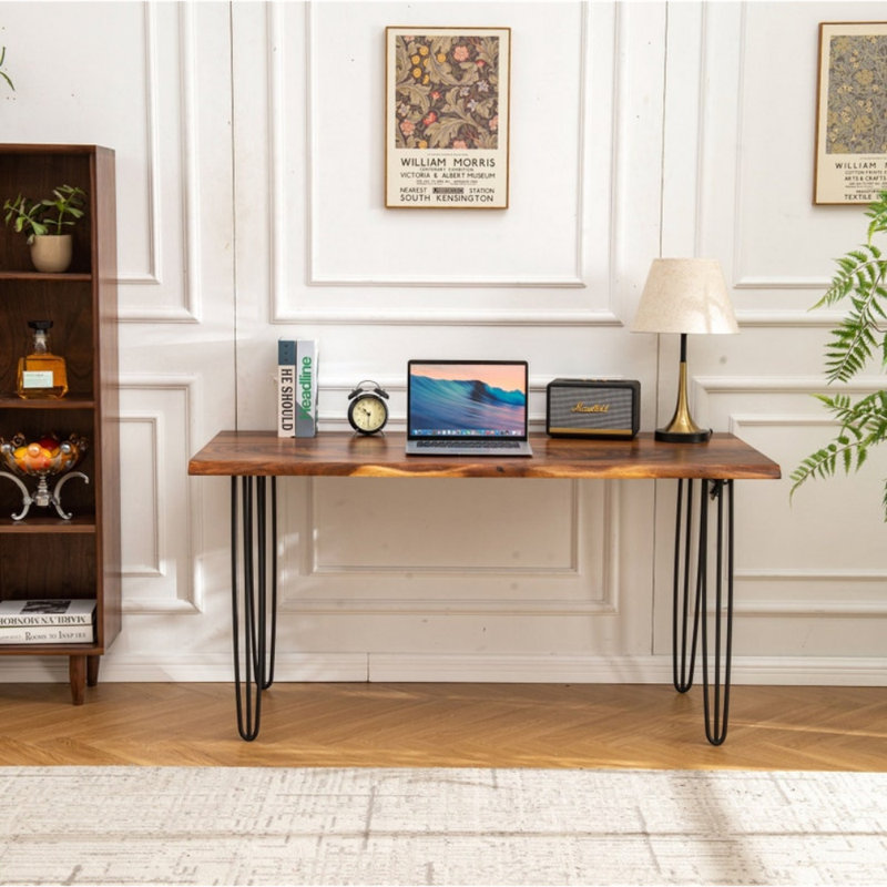 Live Edge Desk with Hairpin Legs and South American Walnut, Live Edge Desk, 29.5" H x 34" W x 20" D