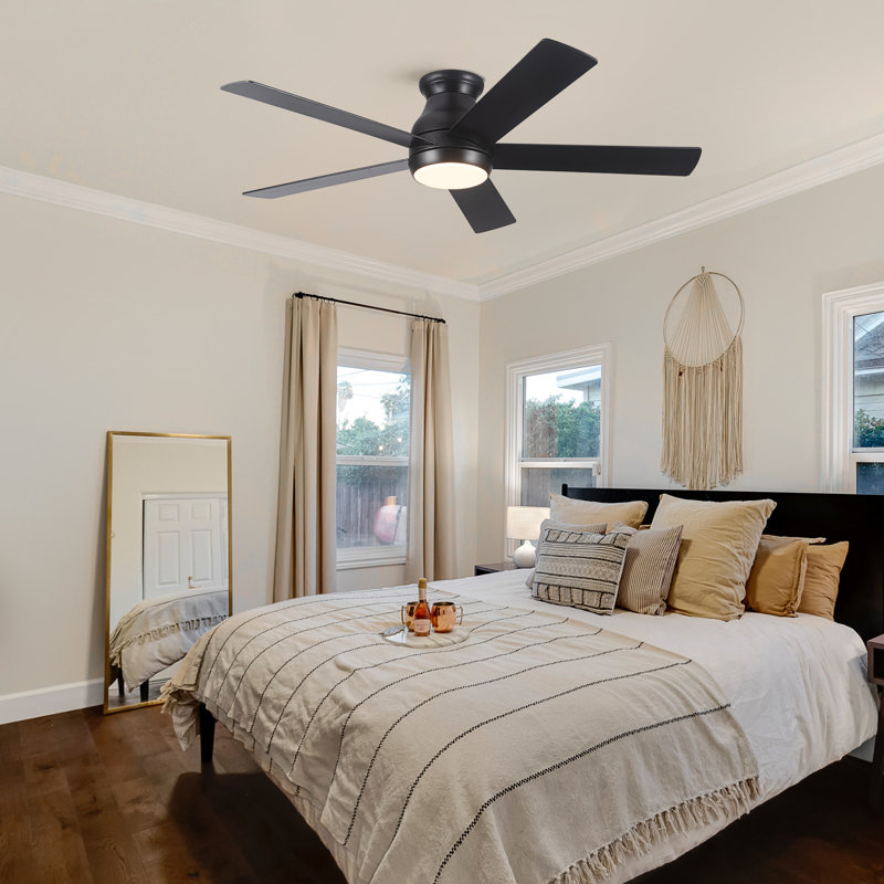Low Profile 52" 5-Blades Indoor Flush Mount Ceiling Fan with Reversible DC Motor and Remote Control