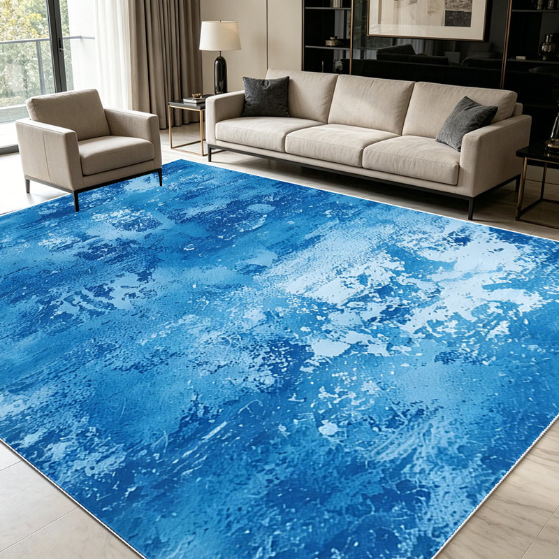 1PC Distressed Blue Abstract Watercolor Texture area rugs for Living Room, Soft and Comfortable, Suitable for all seasons, easy-to-maintain, machine washable Indoor floor mat, Under Table Farmhouse suitable for dining room, bedroom, kitchen,