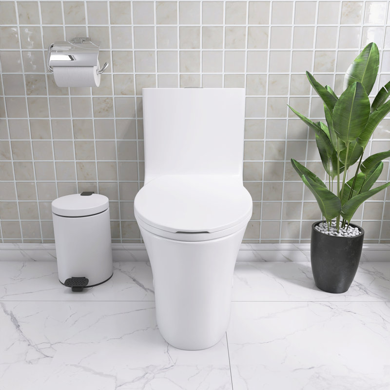 1-Piece 1.1/1.6 GPF Water-Efficient Dual-Flush Elongated Standard-Size Toilet With Soft Closing Seat, Glassy White