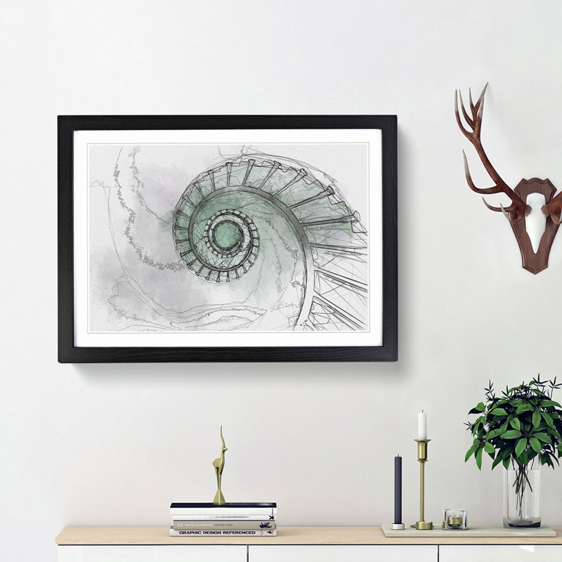 Lighthouse Spiral Staircase in Abstract - Picture Frame Graphic Art Print, Black Framed, 36cm H x 48cm W x 2cm D