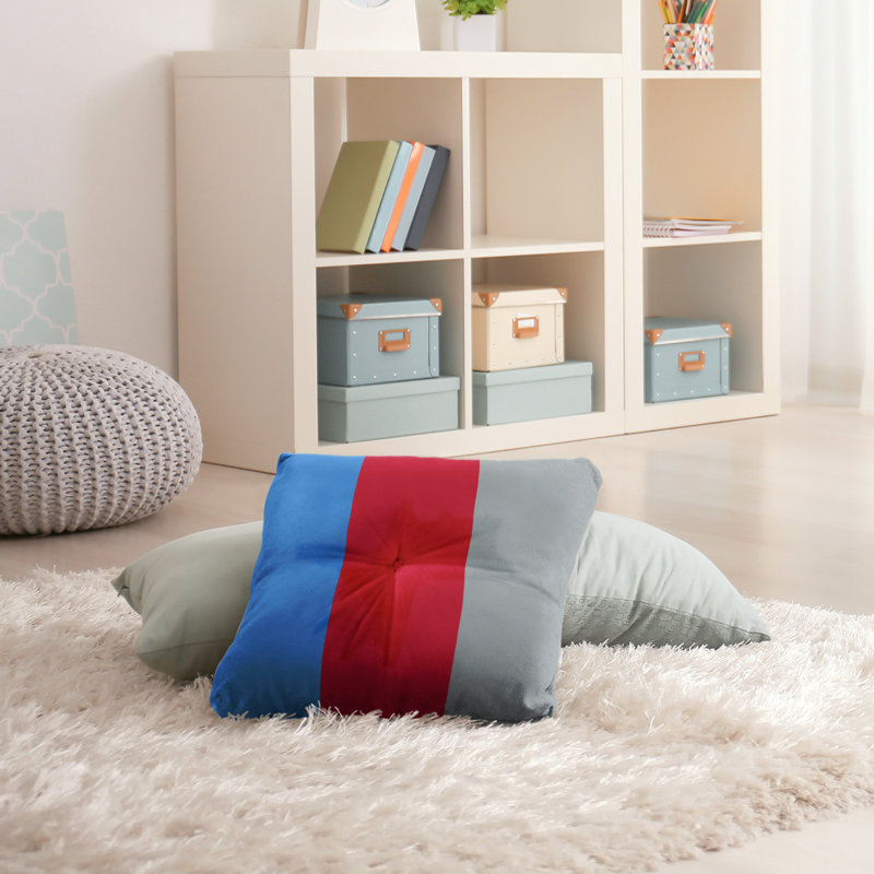  Coussin de sol touffeté, 30 po x 30 po, Côté gris / Milieu rouge