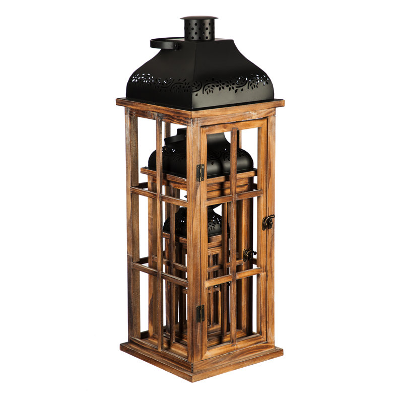 Ensemble de lanternes de table en bois et métal avec bougies DEL