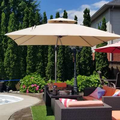 120'' Square Cantilever Umbrella With Wheeled Base,Beige