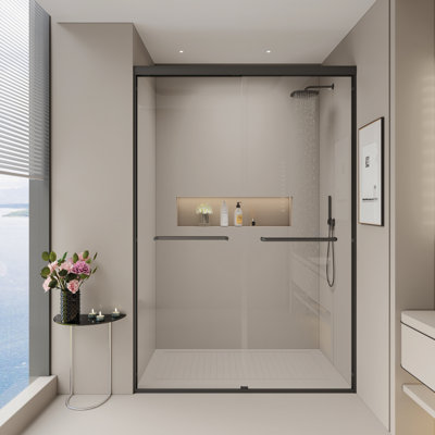 44-48 In. W X 72 In. H Double Sliding Shower Door, Semi-Frameless Bypass Bathroom Sliding Door With 1/4" (6Mm) Tempered Glass For Walk-In Shower, Matte Black GF-24D03-48MBX