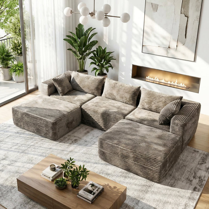 Canapé modulaire en velours côtelé 112 po Boneless, Kaki