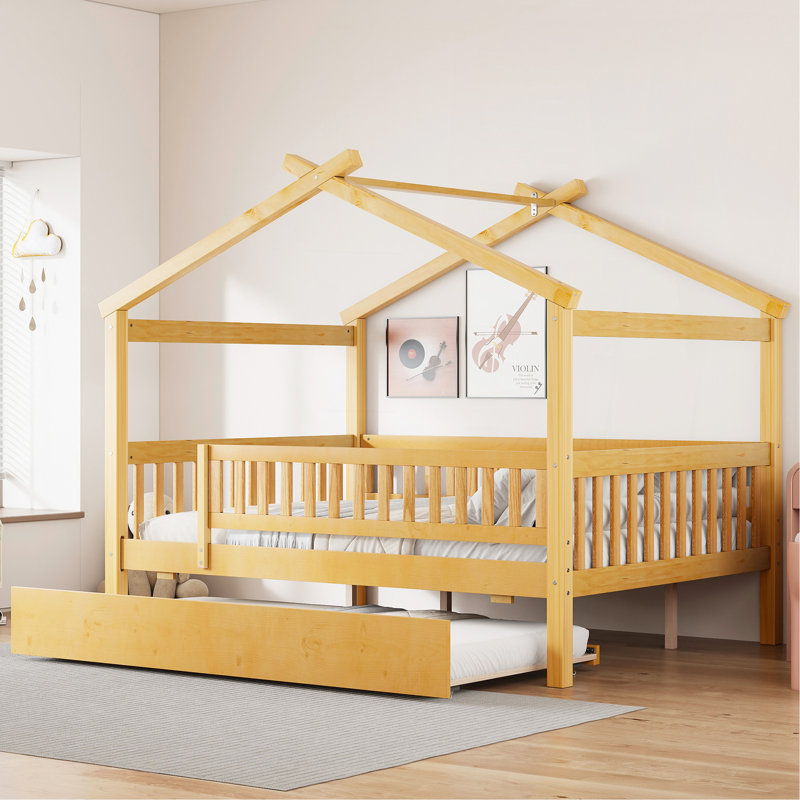 Lit double en bois avec lit gigogne simple