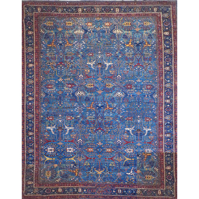 Hand Knotted Wool Oriental Area Rug in Navy/Red/Beige/Ivory