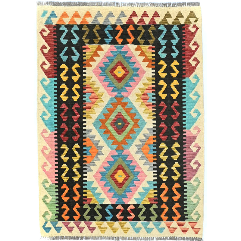 Tapis oriental multicolore à motif géométrique réversible 4X5 Lylas