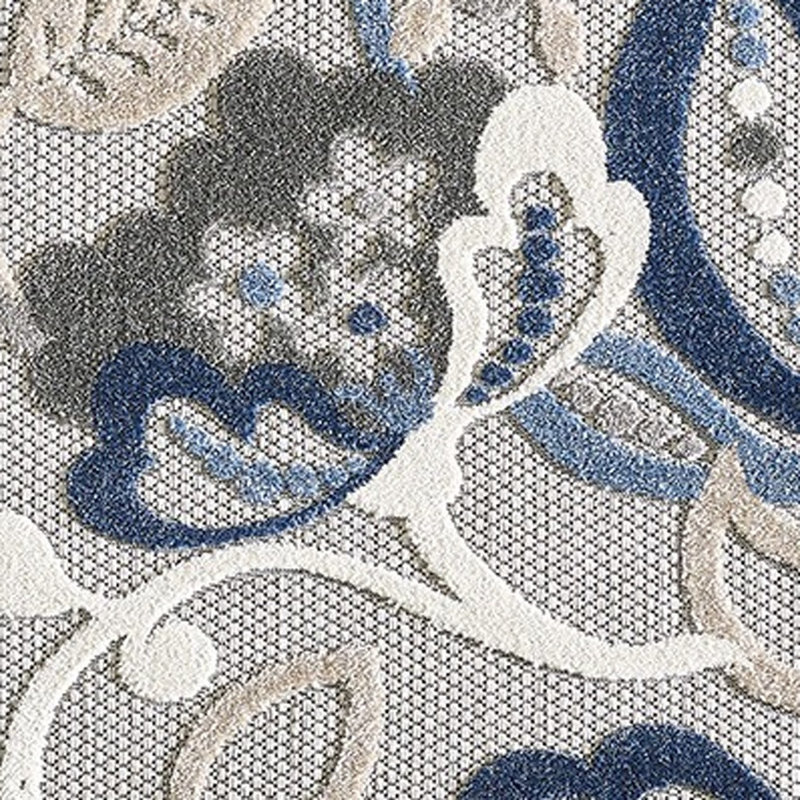 Blue Gray Jacobean Floral Indoor Outdoor Area Rug, Rectangle 3' x 5'