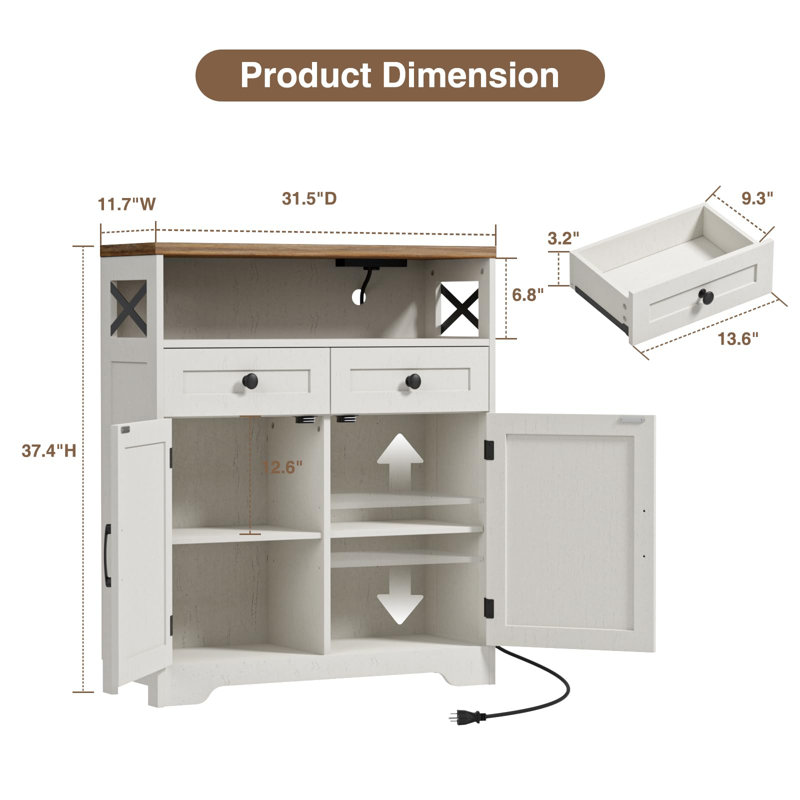 31.5" Sideboard Buffet Cabinet With Storage, White
