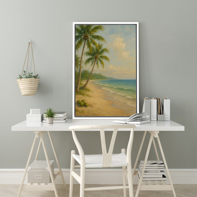 «Tropical Palm Beach Seaside Coastal Landscape», reproduction d'art sur toile encadrée