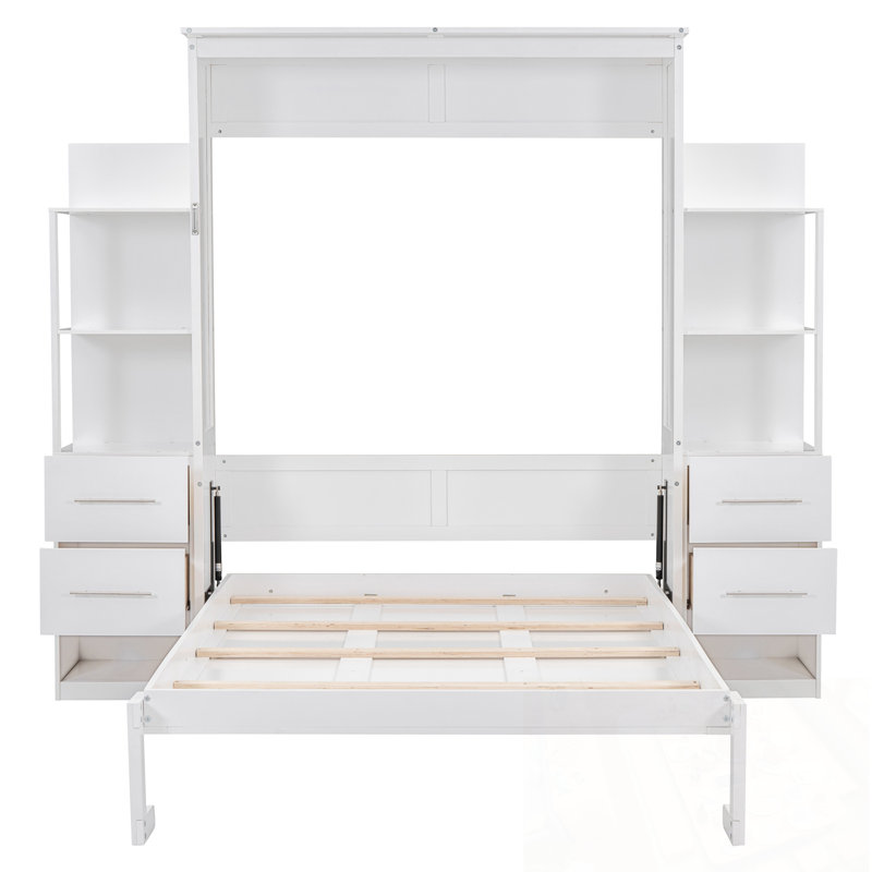 Lit escamotable double pleine grandeur avec tablettes, tiroirs et lumières DEL