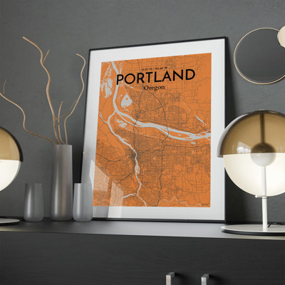 Portland City Map in Orange 1 Piece Wall Art