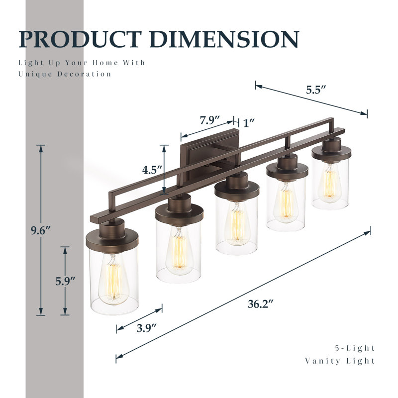 Éclairage de salle de bain à 5 lumières à intensité variable pour salle de bain en bronze huilé, Bronze huilé