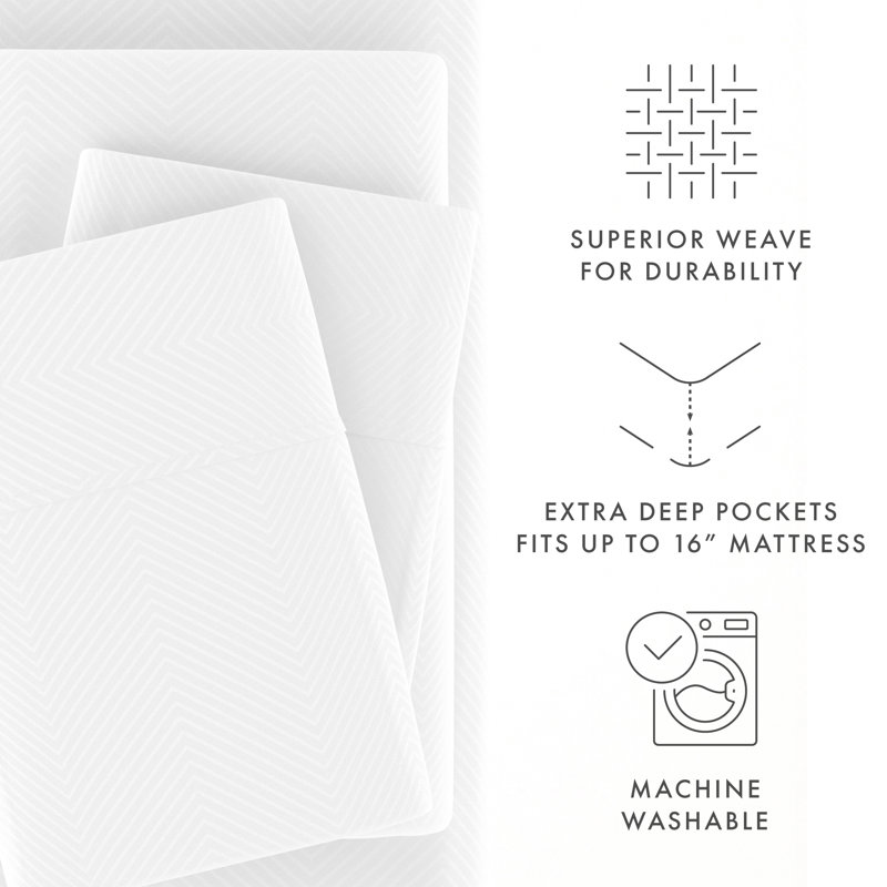 Twin White Chevron Embossed Microfiber Bed Sheet Set
