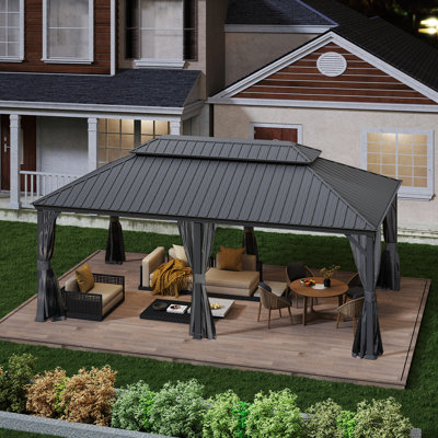 20 Ft. W x 14 Ft. D Galvanized Steel Patio Gazebo with Double Roof